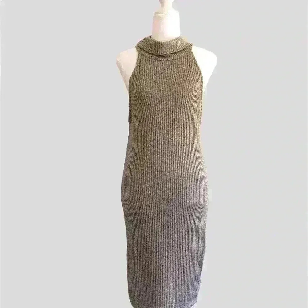 TOPSHOP Beige/Gray Heathered Knit Bodycon Sleeveless Dress Size 10